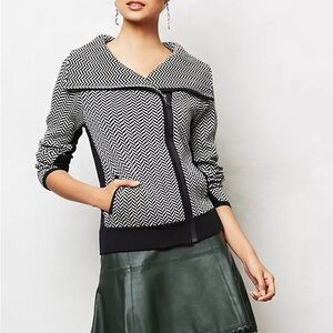 Sparrow Anthropologie Moto Sweater Jacket Chevron knit full zip cardigan Size XS